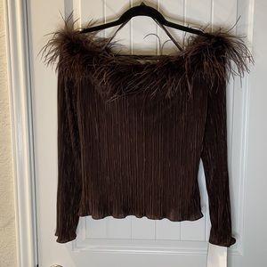 Feathered off shoulder blouse